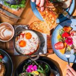 Top view of the breakfast table shown on the table