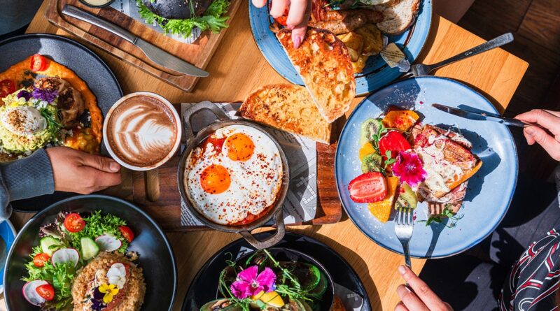 Top view of the breakfast table shown on the table