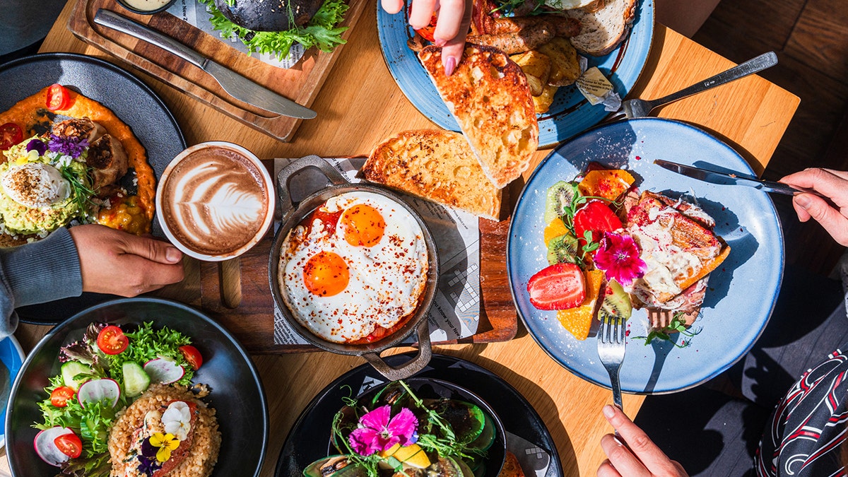 Top view of the breakfast table shown on the table